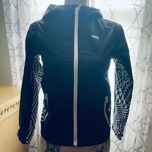 Boys Vans Black Raincoat-Checkered Sleeves,Mesh Lining, Standing Collar & hood